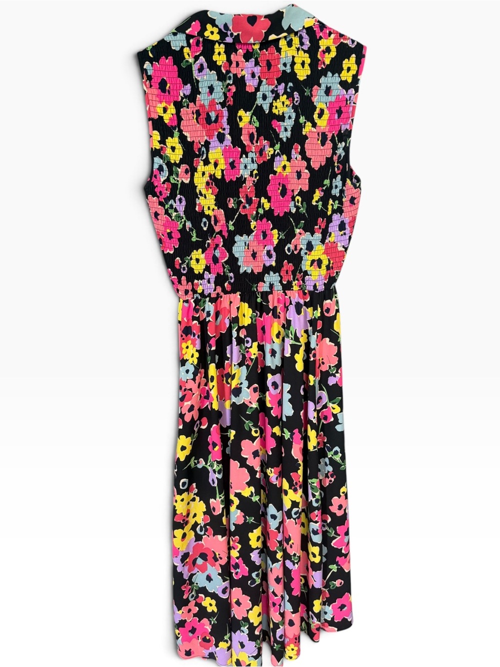 Kate Spade Wildflower Bouquet Midi Shirt Dress Black Pink Sleeveless Womens 4 - Picture 5 of 8